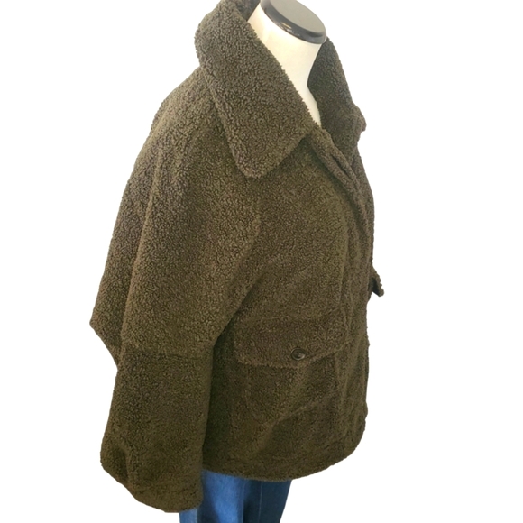 ZARA Jackie Army Green Oversized Teddy Faux Sherpa Cropped Jacket/Coat Women's M - Picture 5 of 12